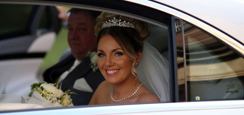 Mercedes wedding car with bride at wallsend hall